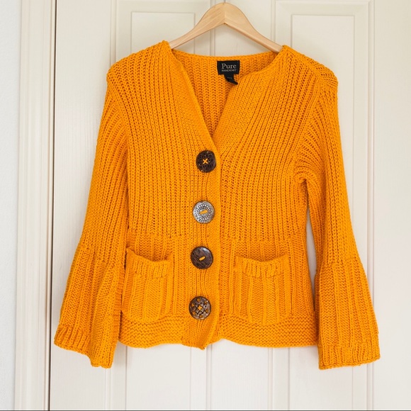 Anthropologie Sweaters - Pure Handknit Orange Cardigan Sweater SZ XS/S
